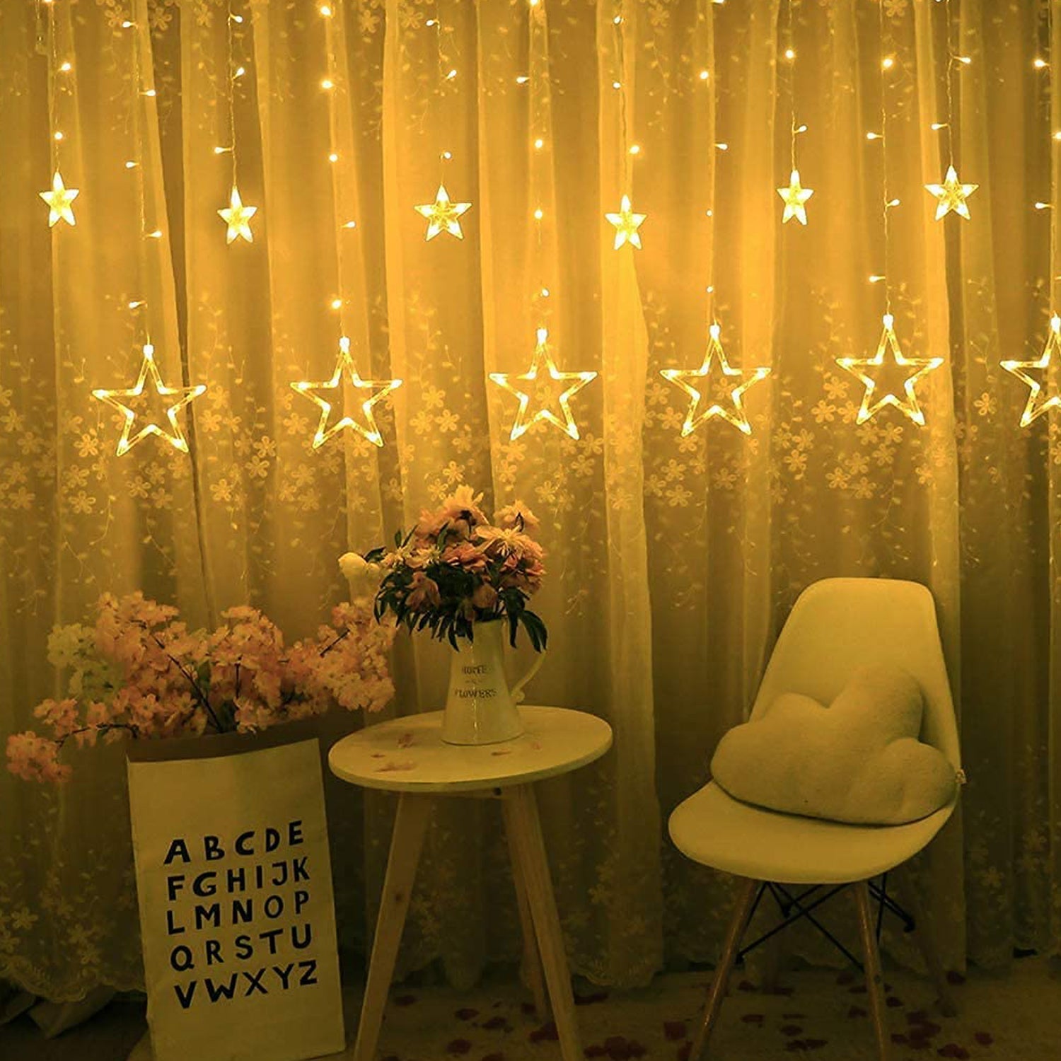 1253 12 Stars Curtain String Lights, Window Curtain Lights with 8 Flashing Modes Decoration for Festivals DeoDap 1253 12 Stars Curtain String Lights, Window Curtain Lights with 8 Flashing Modes Decoration for Festivals DeoDap